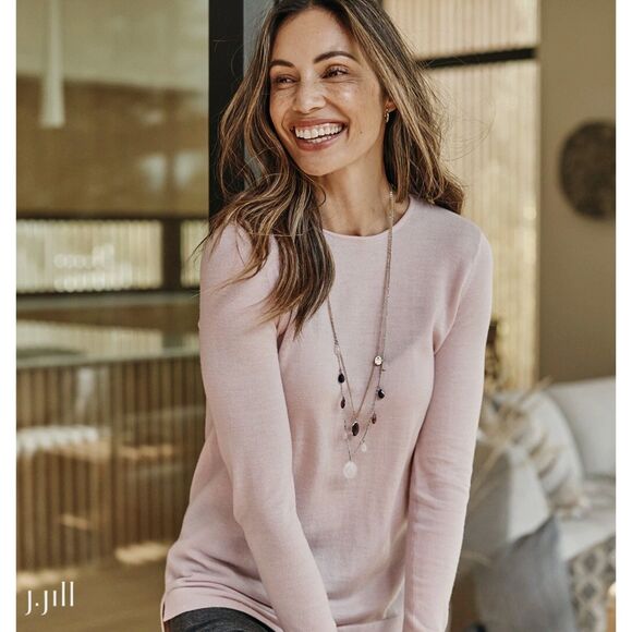 J. Jill Layered Necklace Faceted Glass Charms Iced Rose Quartz Teardrop Adjusts - Picture 6 of 15